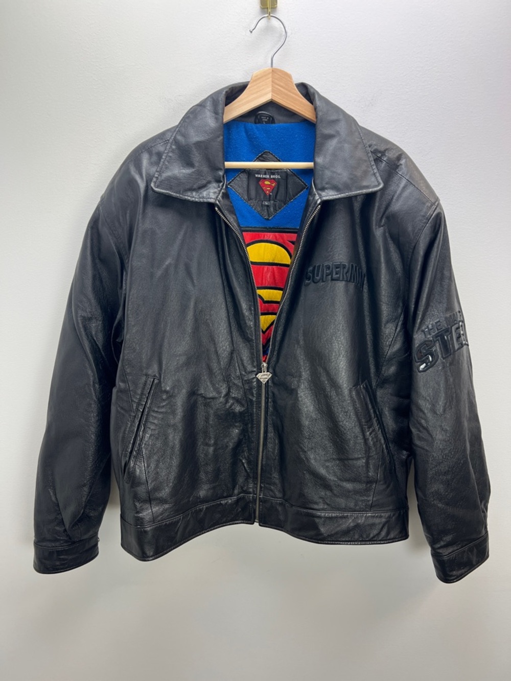 Vintage Warner Bros Superman Leather Jacket Mens Large Rare